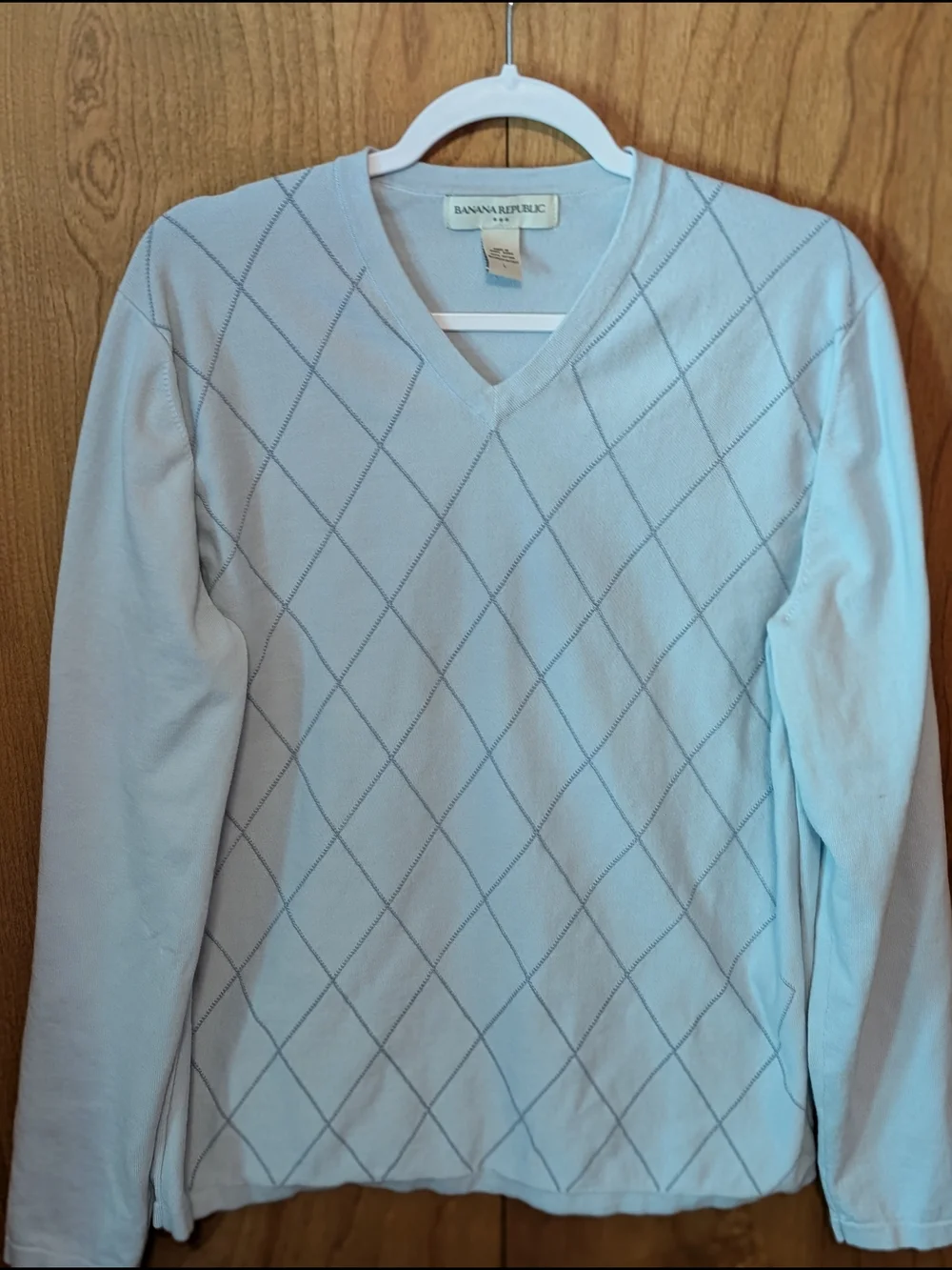 Banana Republic Light Blue V-Neck Argyle Sweater - Men's